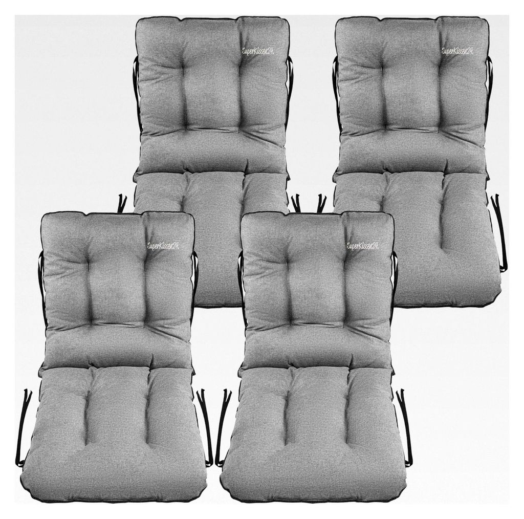 Sitzkissen und Rückenkissen für Stühle 4er Set 48x48x75 cm - Für Innen- und Außenbereich - Auflagen für Gartenmöbel wasserdicht - Grau Leinen