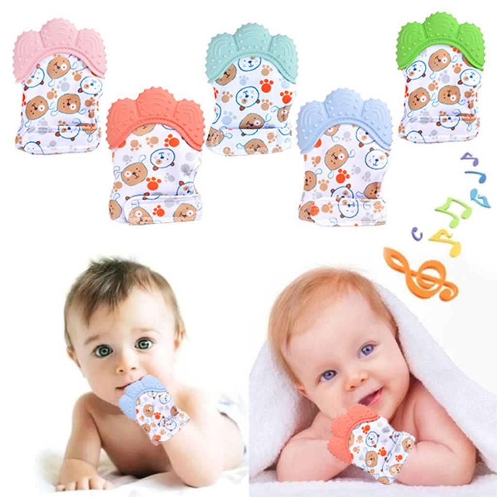 2Stk Baby Beißring Silikon Handschuhe Kaubar Zahnen Spielzeug Babyzahnbürste Neu 