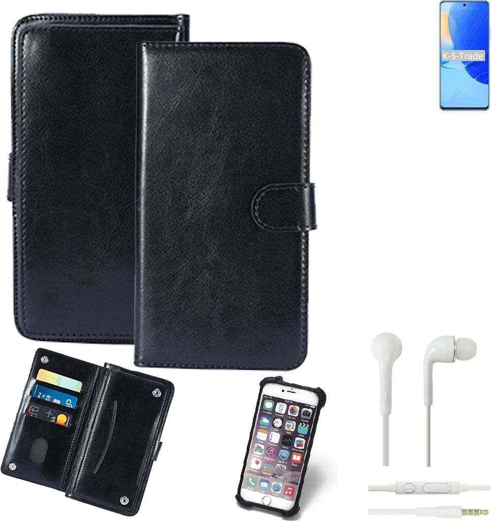 K-S-Trade 360° Hülle kompatibel mit Huawei nova 9 SE inkl. Headphones schwarz Kunstleder Case BookCase WalletCase Kunstlederederhülle Handyhülle,