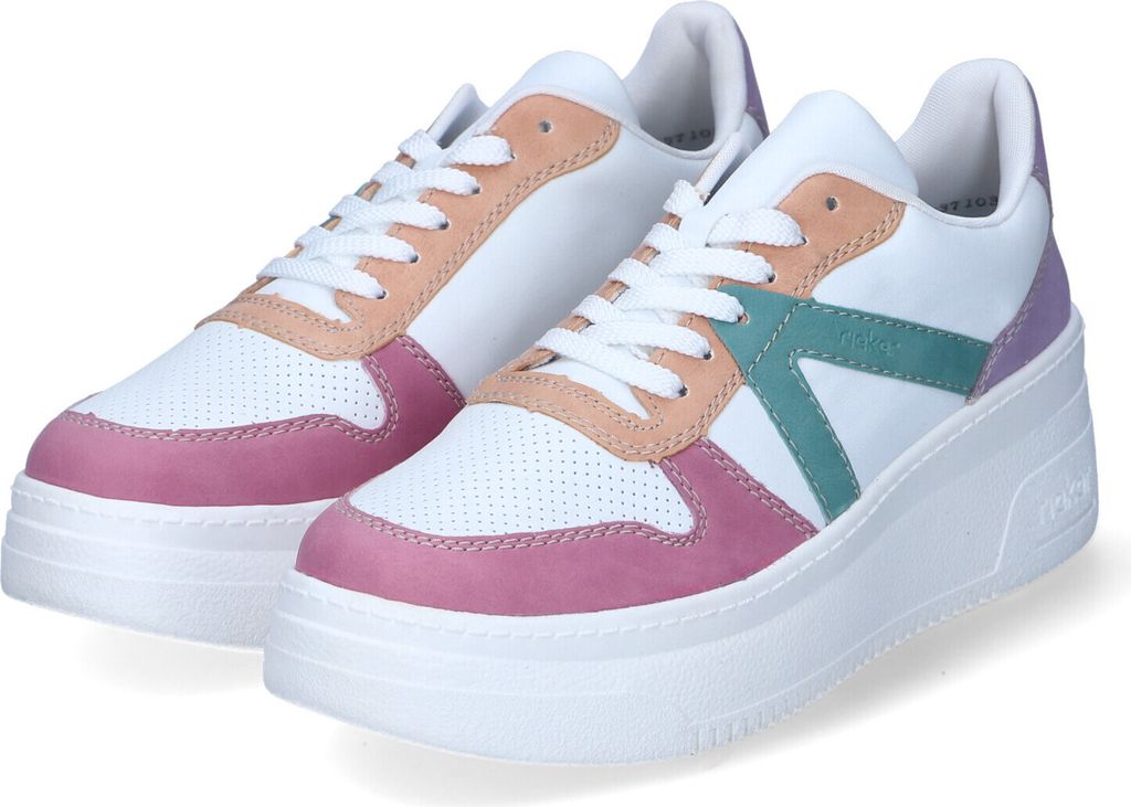 Rieker Damen Low Sneaker Weiß-Bunt Kunstleder Größe: 41