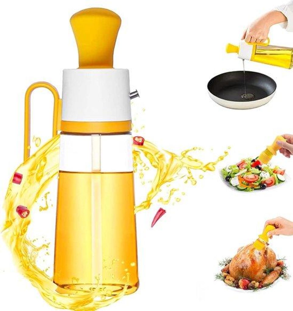 Silikonische 2-in-1-Kuchengerät mit Pinsel - Grill- und BBQ-Gerät - Glasflasche - Salatfass - 500 ml
