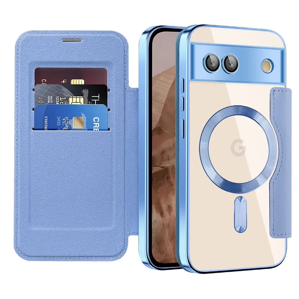 Cover MagSafe Google Pixel 8A Trasparente Azzurra con Protezione Camera