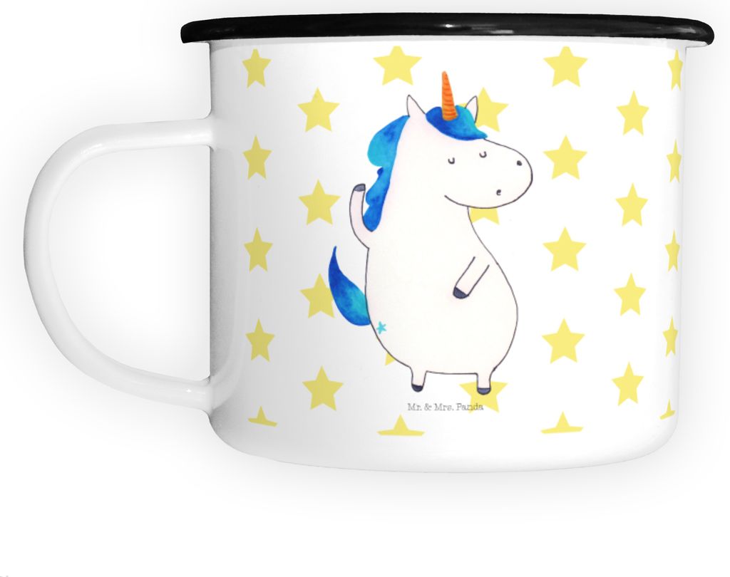 Mr. & Mrs. Panda Emaille Tasse Einhorn Mann - Weiß - Geschenk, Deko, Haferl, BFF, Outdoor Becher, Teetasse, Einhörner, XL, Unicorn, Party, Große...