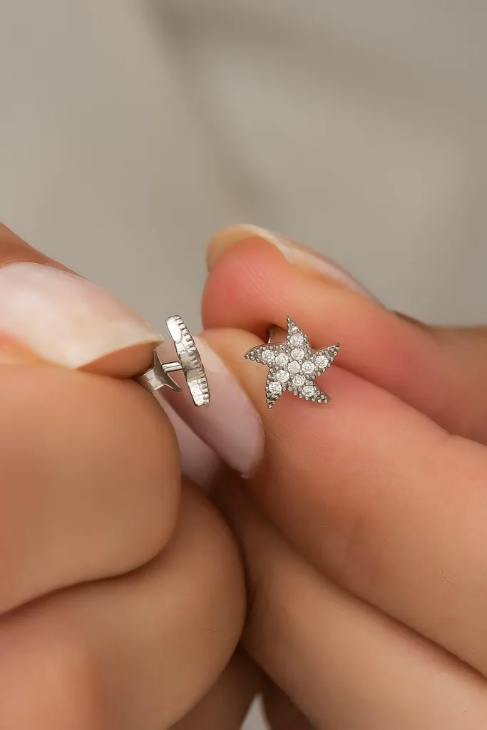 Boucles d'oreilles argent 925 dorées étoile de mer serties de zircone
