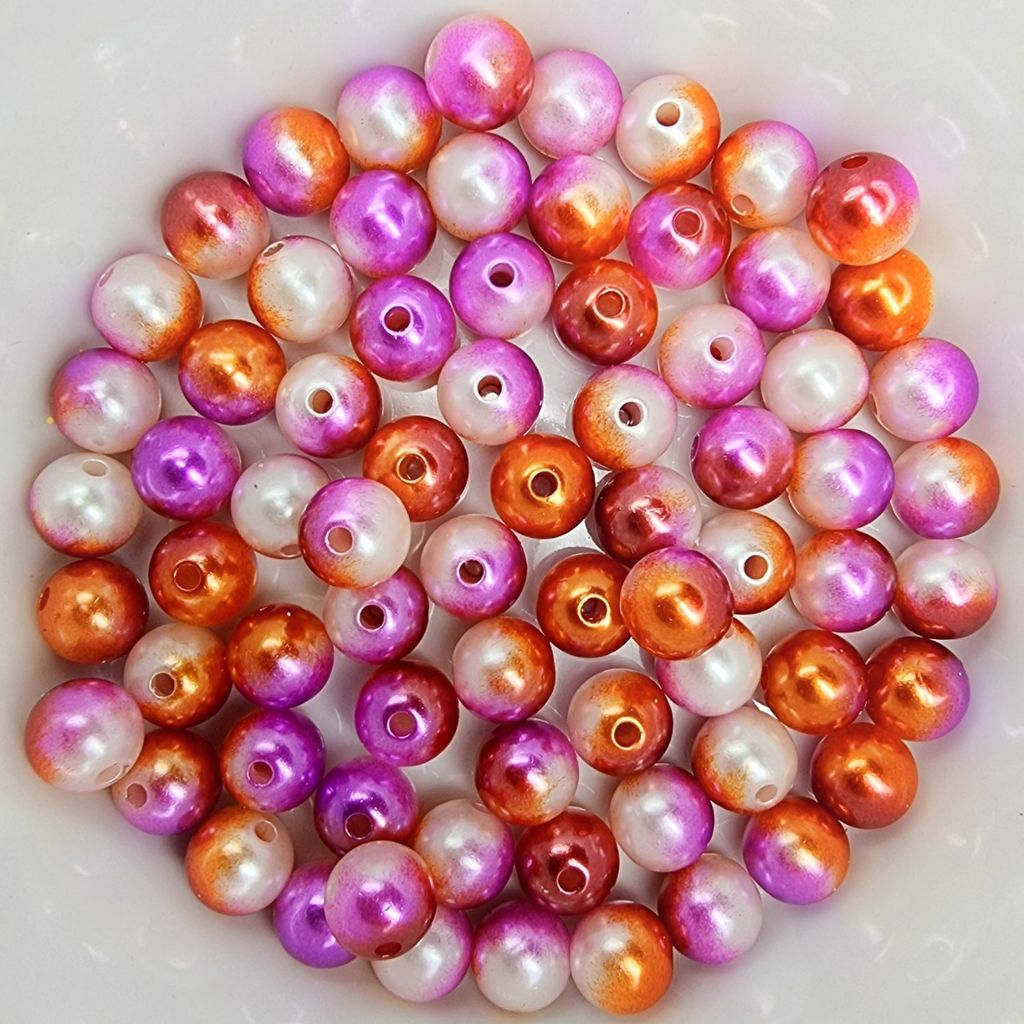 Wachsperlen bunt schimmernd ca. 100 Stück, 8mm, dunkelpink, orange, weiß