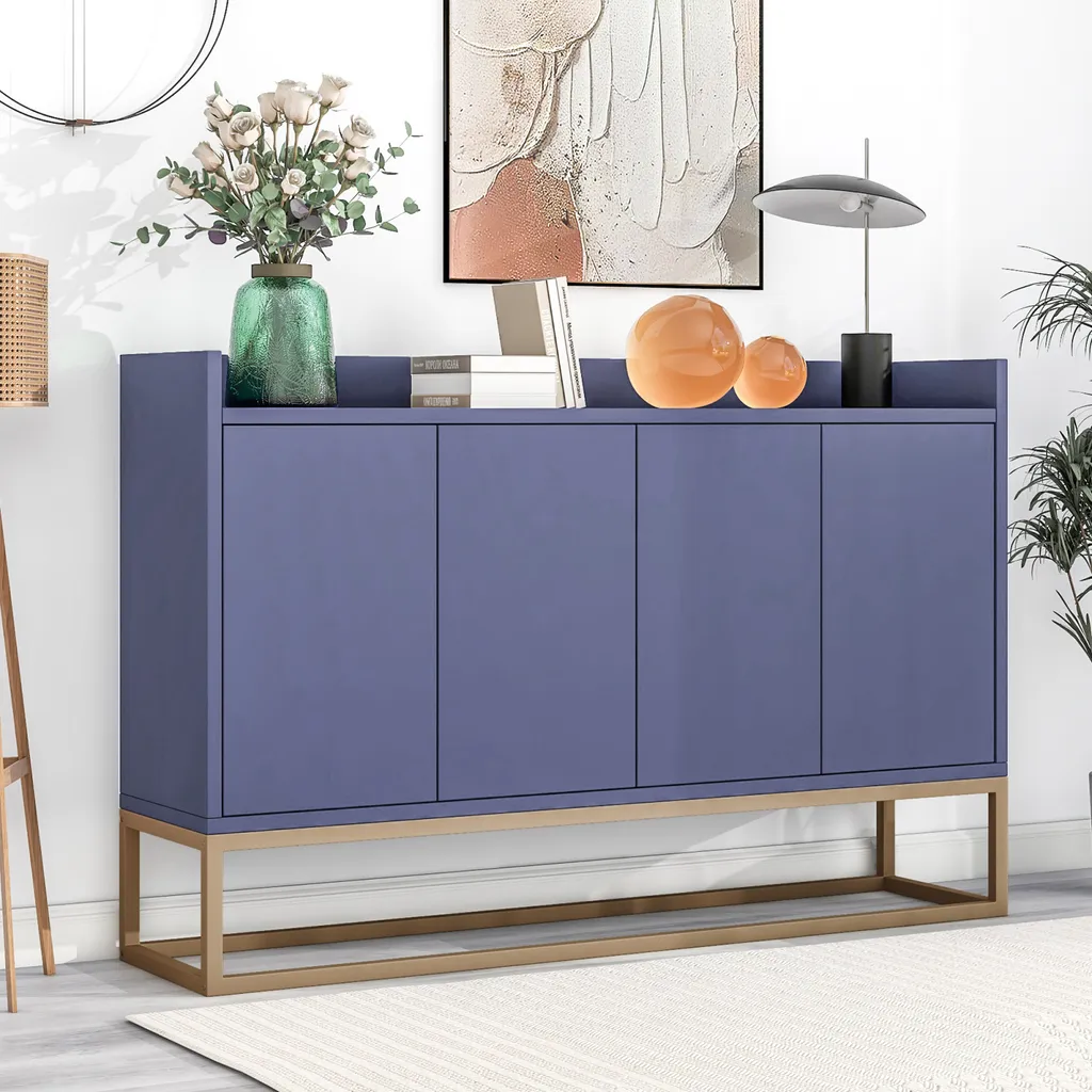 Credenza - Armadio moderno a 4 ante - Buffet Salle a Manger - per sala da pranzo, soggiorno, cucina - Bianco - 120 x 30 x 80 cm (blu navy)