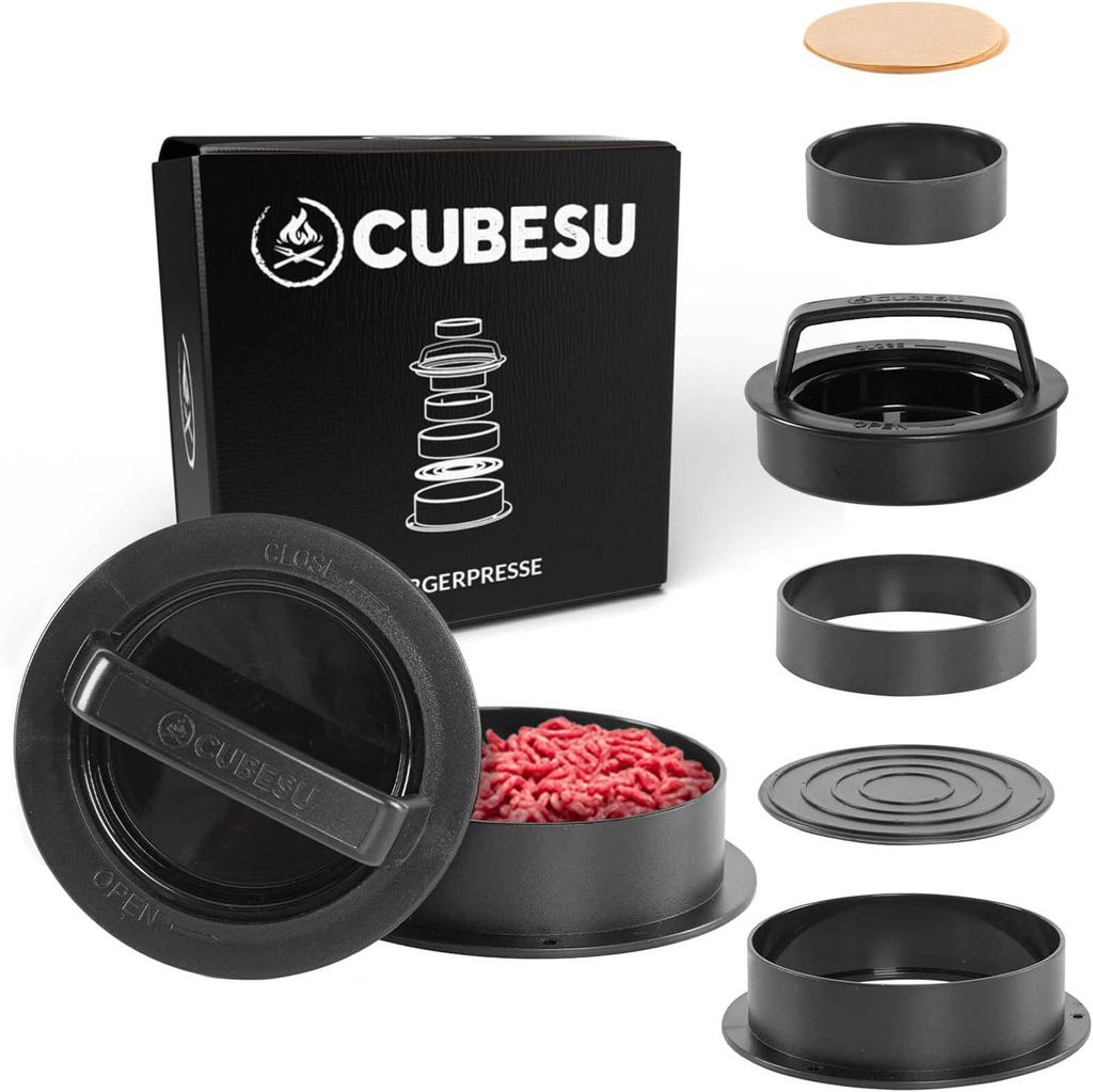 Cubesu Burgerpresse 3 Größen inkl. 75 Blatt Backpapier Burger Pattie Presse Hamburgerpresse auch für gefüllte Patties