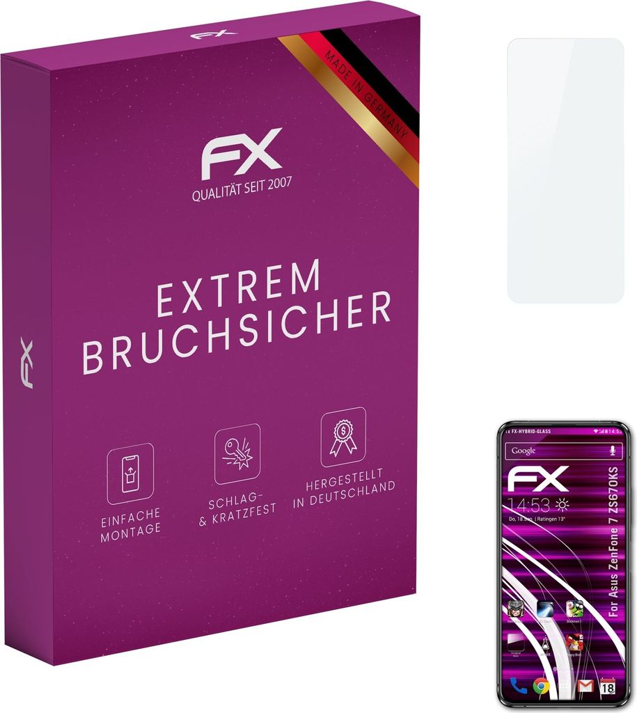 atFoliX FX-Hybrid-Glass Displayfolie kompatibel mit Asus ZenFone 7 (ZS670KS) Glasfolie