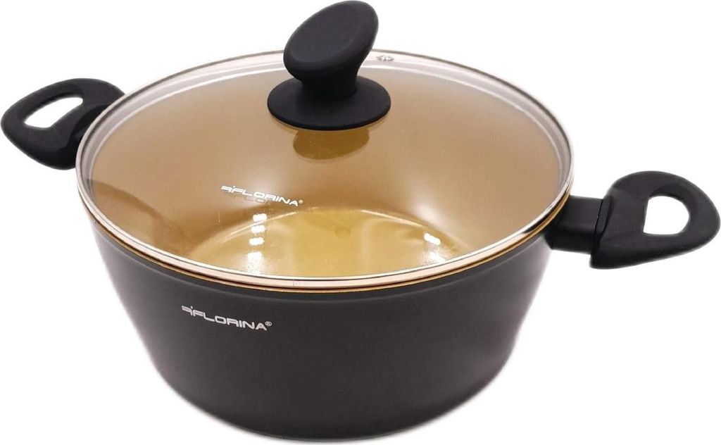 AMVEGAN Aluminiumtopf 24 cm I 3,6L I Hohe Haltbarkeit I Glasdeckel I Florina