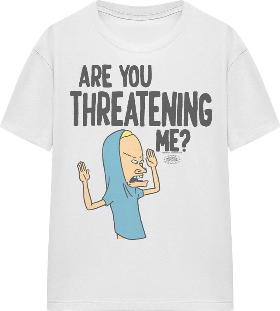Beavis & Butthead - "Are You Threatening Me?" T-Shirt für Herren/Damen Uni TV15812 (L) (Weiß)