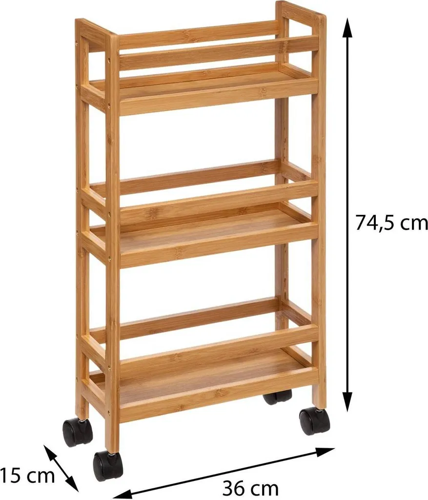 Rangement mobile gain de place - Chariot en bambou 3 niveaux pour studio - 6