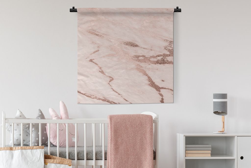 MuchoWow Wandteppich Wandbehang Marmor - Rosa - Rose - Gold 90x90 cm Tapisserie Dekoration Wandtuch - Wandaufhänger