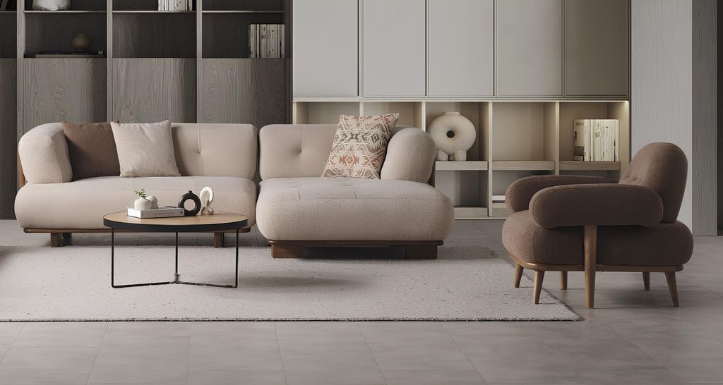 Wohnzimmer-Set Modernes Design Weiß Sessel, Ecksofa L-Form - 2tlg.