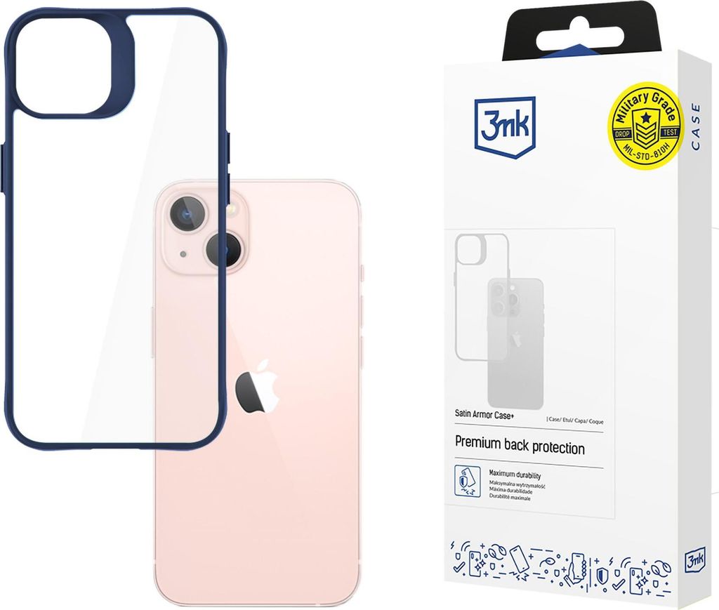 3MK Satin Armor Case+, Cover, Apple, iPhone 14, 15,5 cm (6.1"), Blau, Transparent