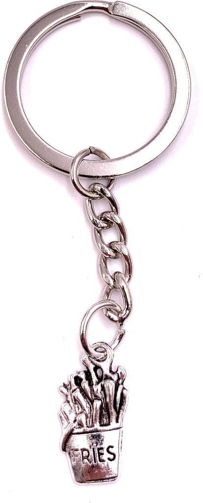 Onwomania Schlüsselanhänger Pommes Fast Food silber Metall Anhänger Charm