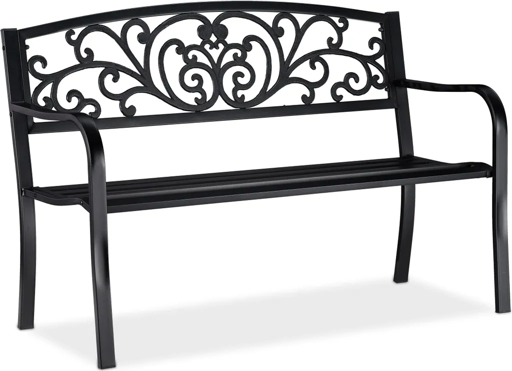 Banc Jardin Métal Noir avec Ornements : Banc Stable, Style Romantique