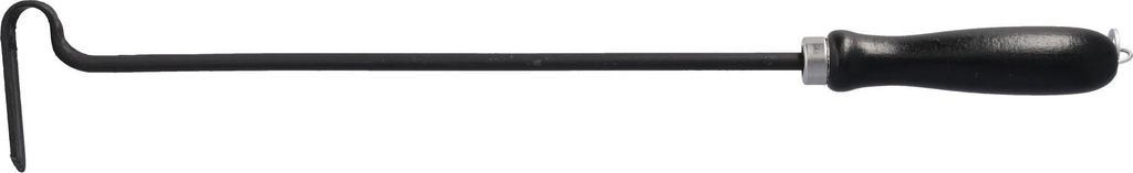 A black fireplace poker with a black wooden handle against a white background.