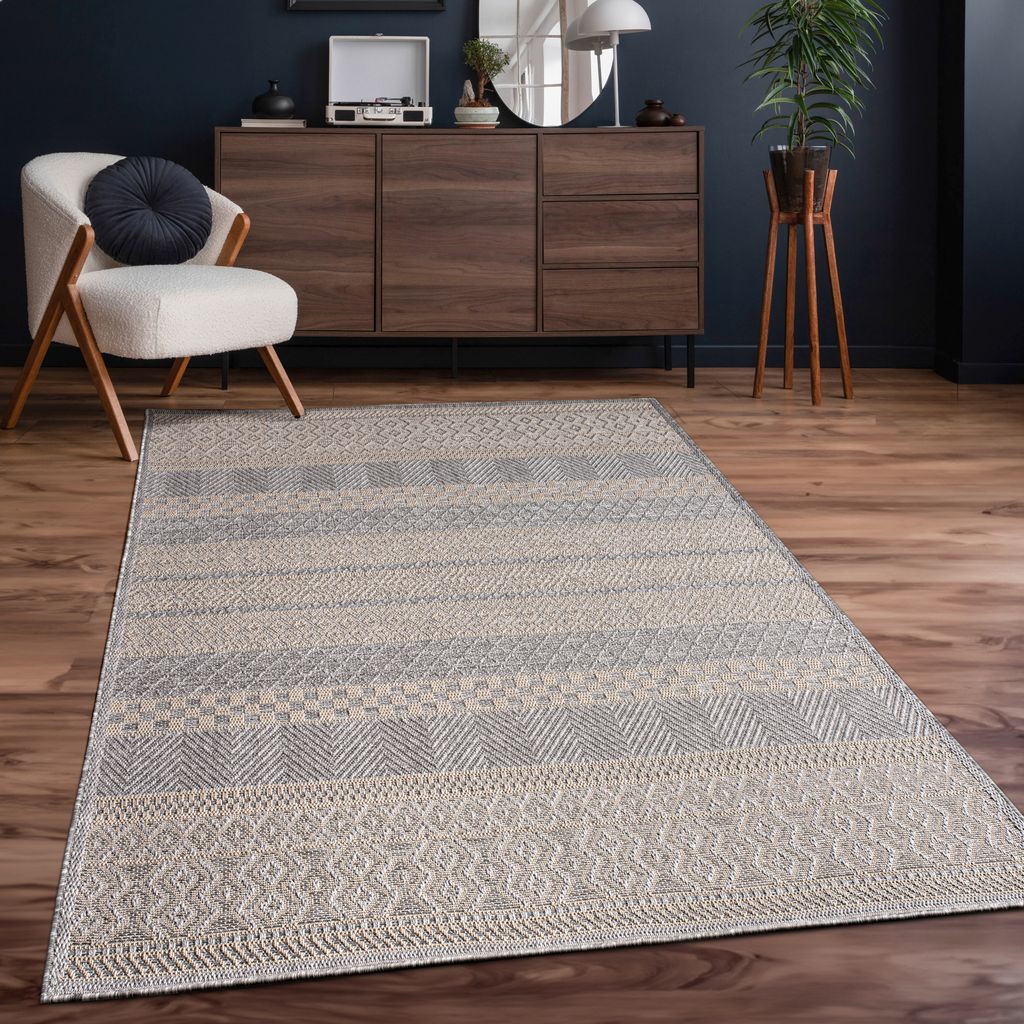 Outdoor Teppich Flachgewebe modern Boho Ethno wetterfest Außenbereich Grösse 80 cm Rund