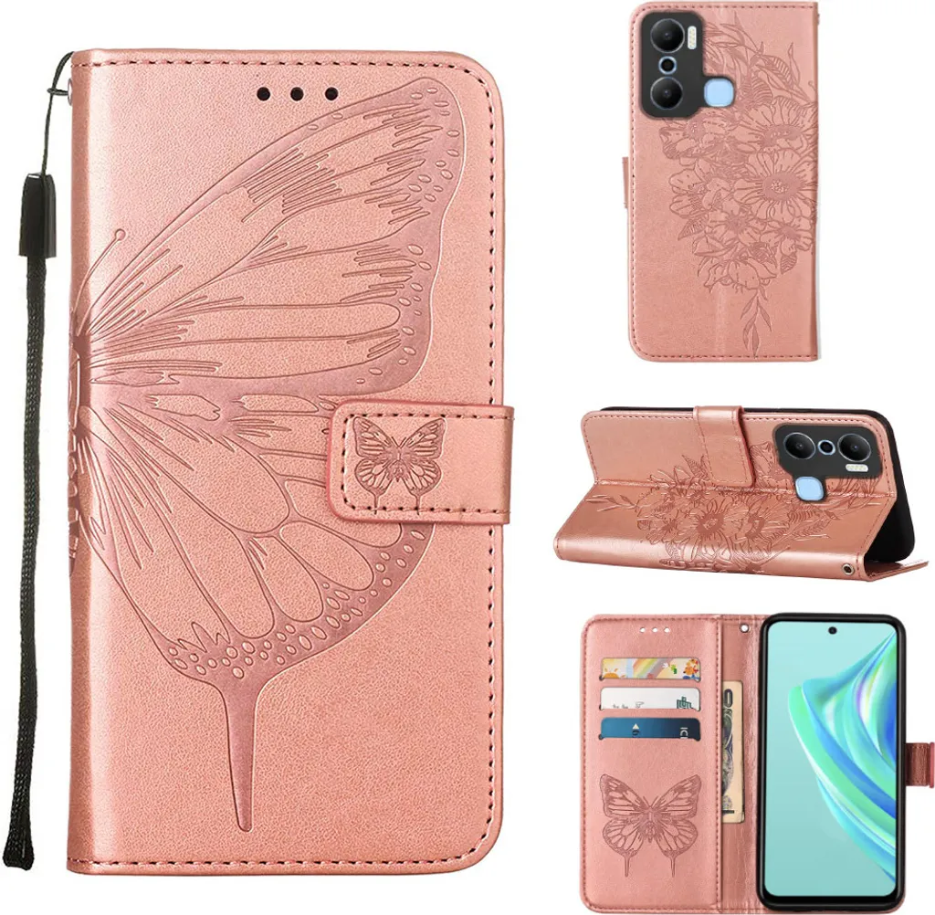 Cover Portafoglio Infinix Hot 20 Play Rosa: Farfalla Chic e Protezione