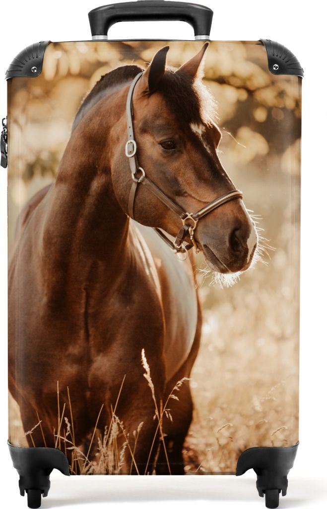 NoBoringSuitcases.com Koffer Handgepäck Trolley Rollkoffer Kleine Reisekoffer mit 4 Rollen - Pferd - Natur - Braun - Mädchen - Cabin Size < 55x...