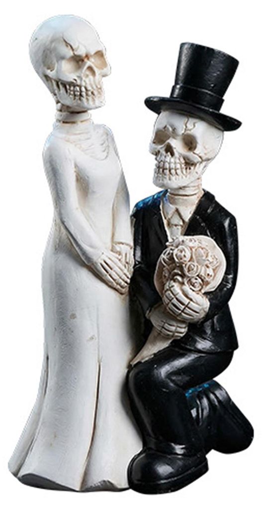 Skelett-Brautpaar-Figur, gotische Totenkopf-Hochzeitspaar-Statue aus Kunstharz, gotische Tischskulptur für die Dekoration zum Tag der Toten