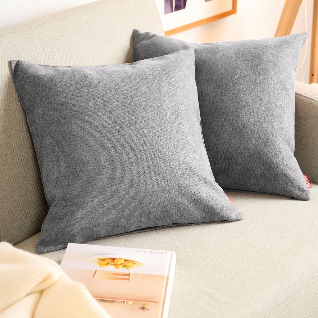 Blumtal 2er Set Kissenbezug 30x50 cm Chenille - Kuscheliges Sofakissen mit verstecktem Reißverschluss, , weiches Dekokissen, Grau