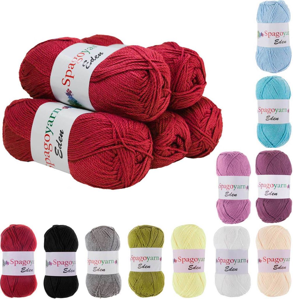 5 x 100g Strickgarn Eden Uni Häkelgarn Strickwolle Handstrickgarn Sommergarn Klassikstrickgarn Farbwahl, Farbe:207 kirschrot