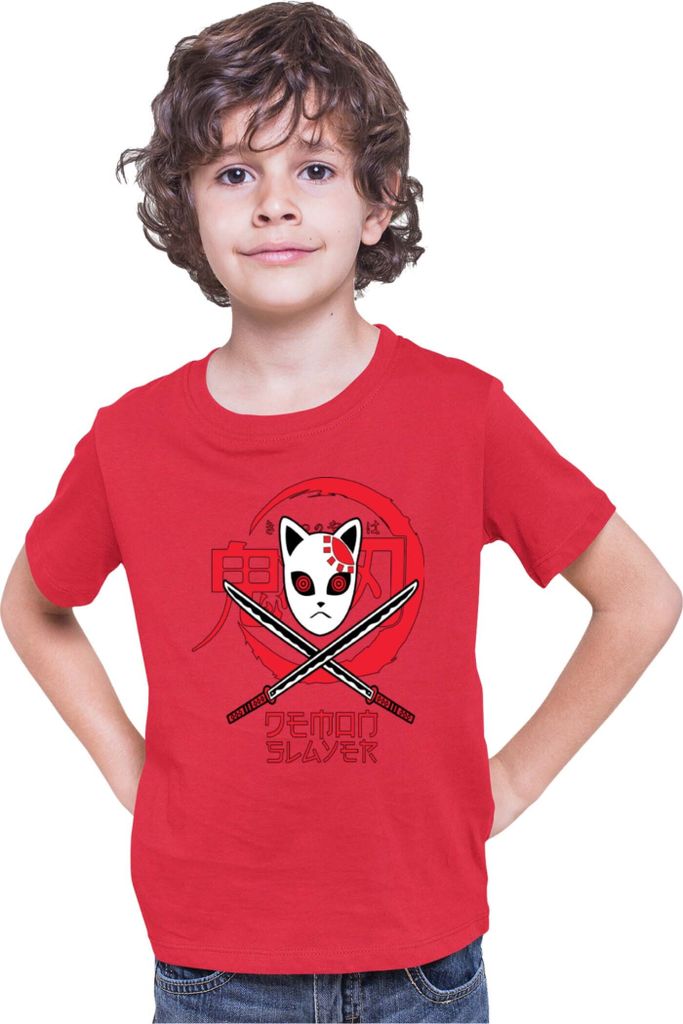 Kinder T-Shirt Demon Anime Slayer Kimetsu No Yaiba Mask 001, 5-6 Jahr - 116 / Rot