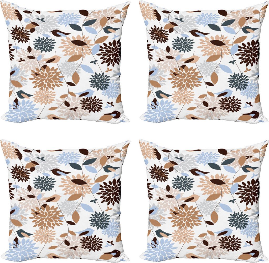 ABAKUHAUS Erdfarben Kissenbezug Set (4 Stück), Hydrangea Zusammenfassung, Moderner Doppelseitiger Digitaldruck, 50 cm x 50 cm, Braun Blau Weiß