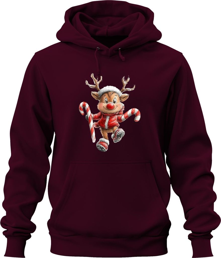 Weihnachtsrentier rote Nase lustig Kinder Geschenk Retro Uni Hoodie Kapuzenpullover, Burgundy, XXL