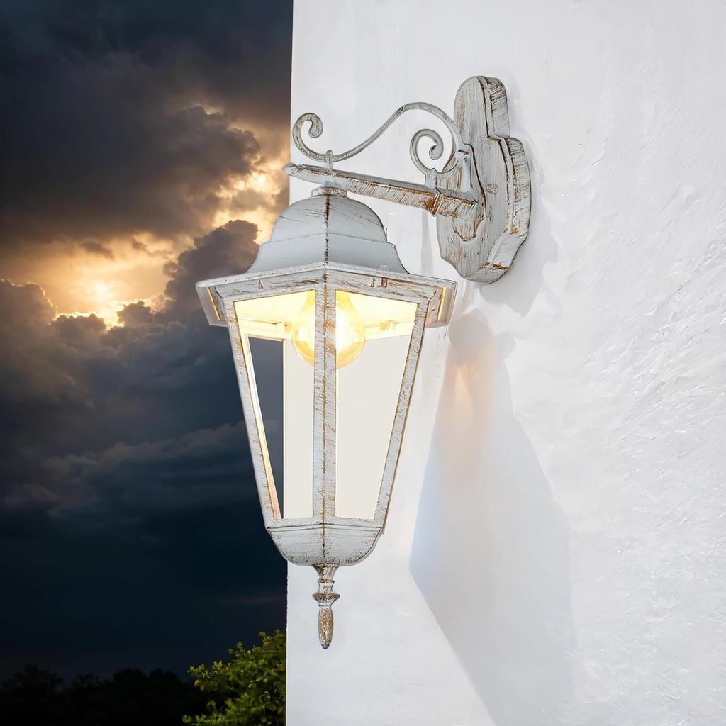 Außenwandlampe Aluminium Glas H: 50,5 cm IP44 in Weiß Gold Produktbild 