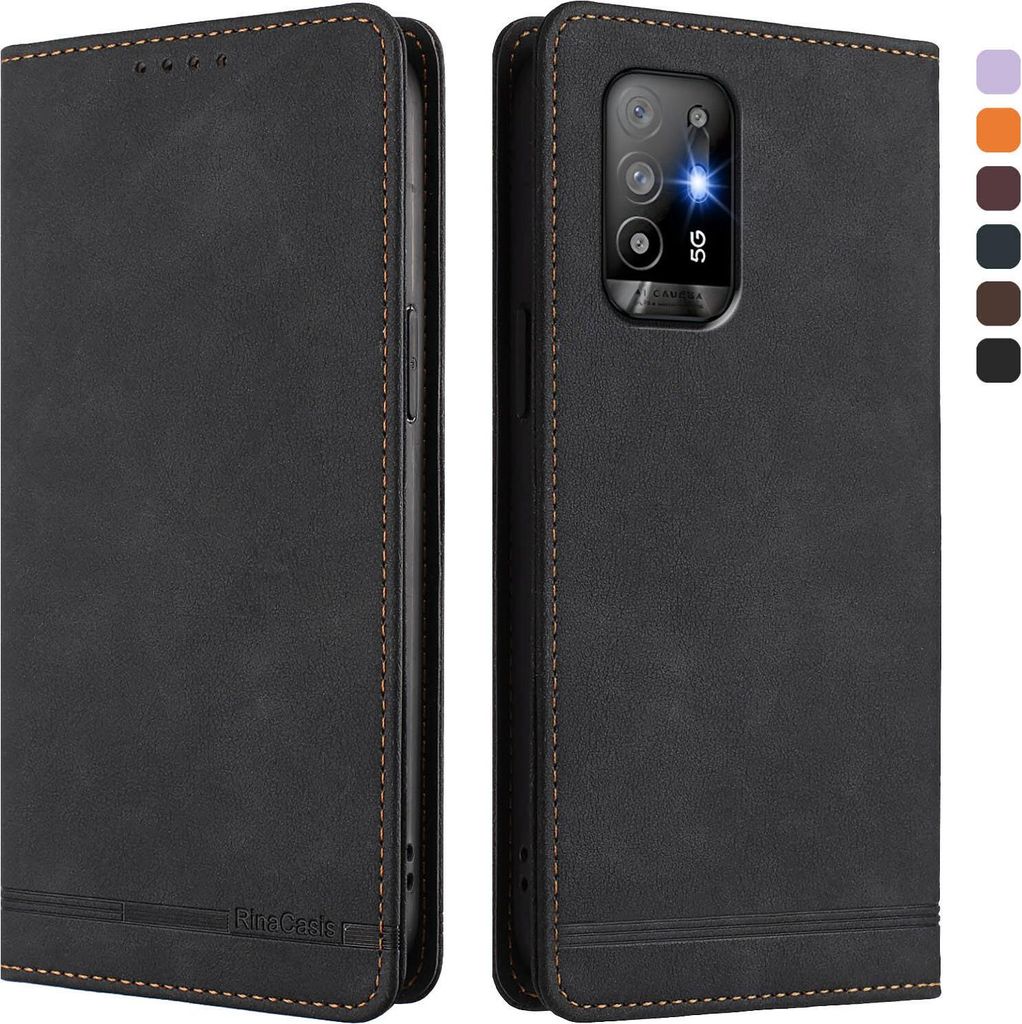 Hülle für Oppo A94 5G, Retro Kunstleder Ständer Klapphülle mit Kartenfächer und Magnetische Schwarz