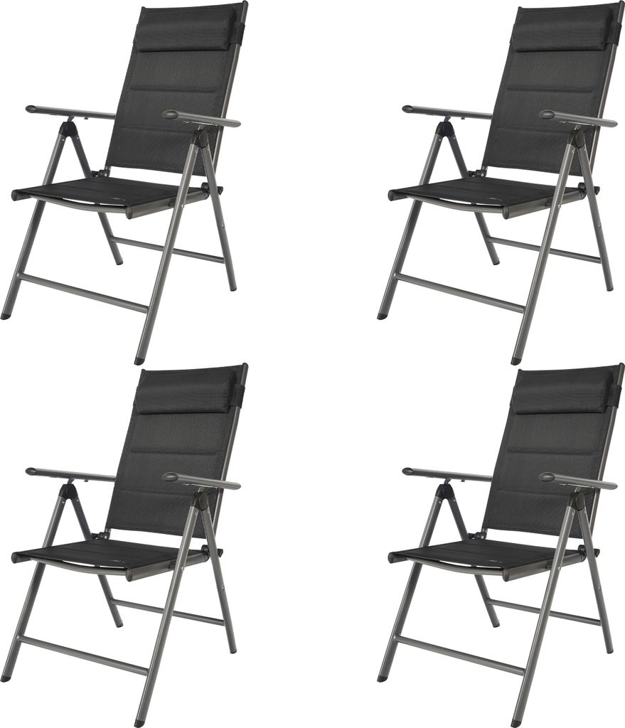AXI Mack Campingstuhle Anthrazit/Schwarz, Set 4 Stück | Kompakter Klappstuhl für den Garten, 7-fach verstellbar, mit Sitzkissen | Aluminiumgestel...