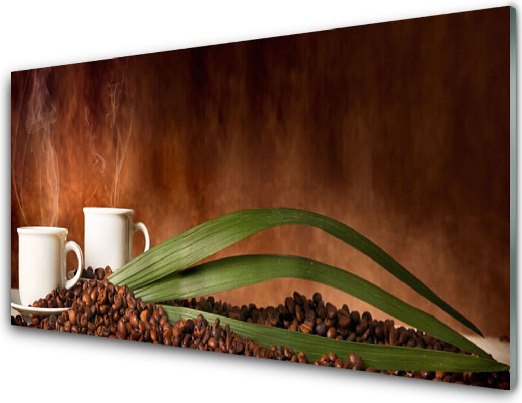 Küchenrückwand aus Glas 100x50cm Spritzschutz Tassen Kaffeebohnen Küche