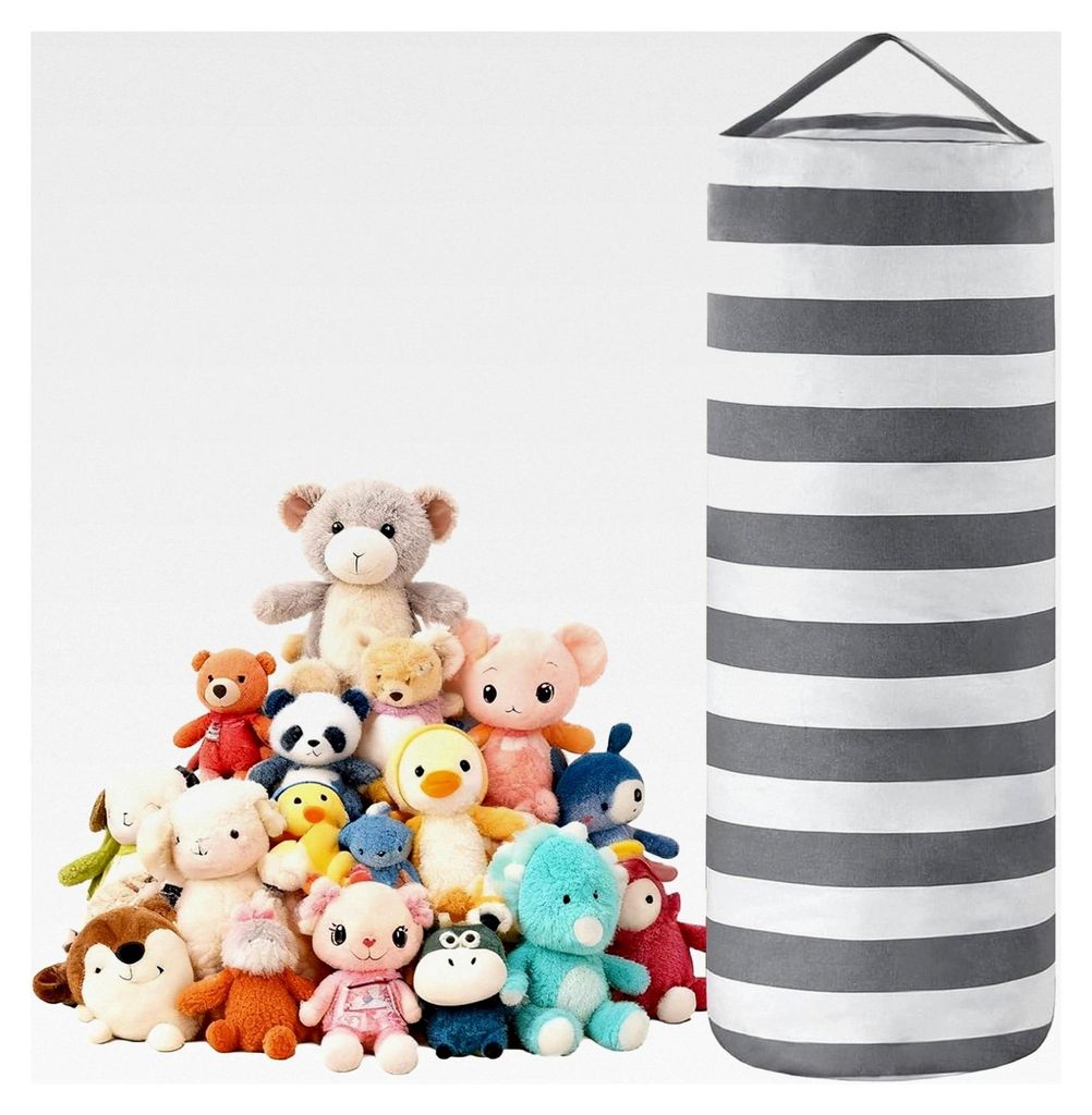 Sitzsack Bezug für Plüschtiere, 1 Stück, Organizer Taschen, Aufbewahrung von Kuscheltieren, Sitzsäcke als Stühle, Sofa (Graue Streifen)