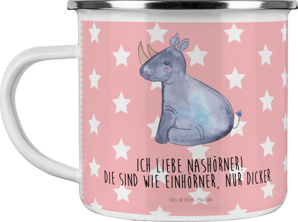 Mr. & Mrs. Panda Pott Einhorn Nashorn - Rot Pastell - Geschenk, Blechtasse, Regenbogen, Emaille Tasse, Unicorn, Zoo, Haferl, Witzig, Teetasse, Nash...