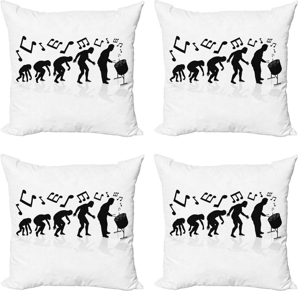 ABAKUHAUS Schlagzeug Kissenbezug Set (4 Stück), Evolution der Männer Musik Themed, Moderner Doppelseitiger Digitaldruck, 40 cm x 40 cm, Charcoal ...