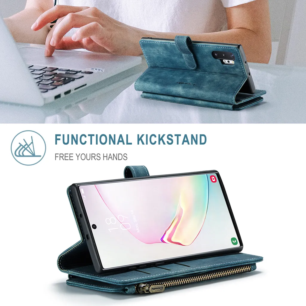 Galaxy Note 10+ Plus custodia per cellulare, chiusura a zip custodia in Finto cuoio flip cover chiusura magnetica porta carte funzione stand portafoglio custodia protettiva per Samsung Galaxy Note 10 Plus / Note 10+ Blu - 6