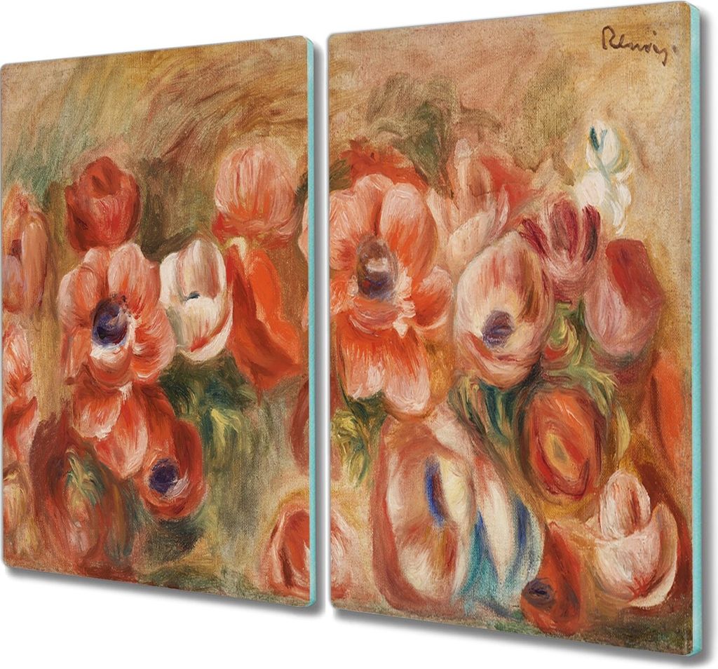 Coloray Schneidebrett Herdabdeckplatte 2x30x52 cm Kochplattenabdeckung Hackbrett Küchenbrett - Pflanzen Blumen Anemonen
