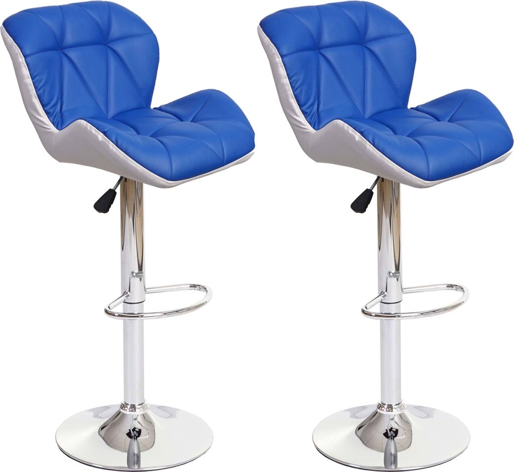 2er-Set Barhocker HWC-A92, Barstuhl Tresenhocker, höhenverstellbar Kunstleder blau