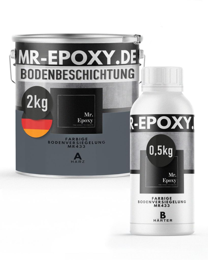 Mr. Epoxy Epoxidharz Bodenbeschichtung (2,5 kg, RAL 7011 Eisengrau) - 2K Betonfarbe für Garagen, Keller & Werkstatt Boden - Flüssigkunststoff Epo...