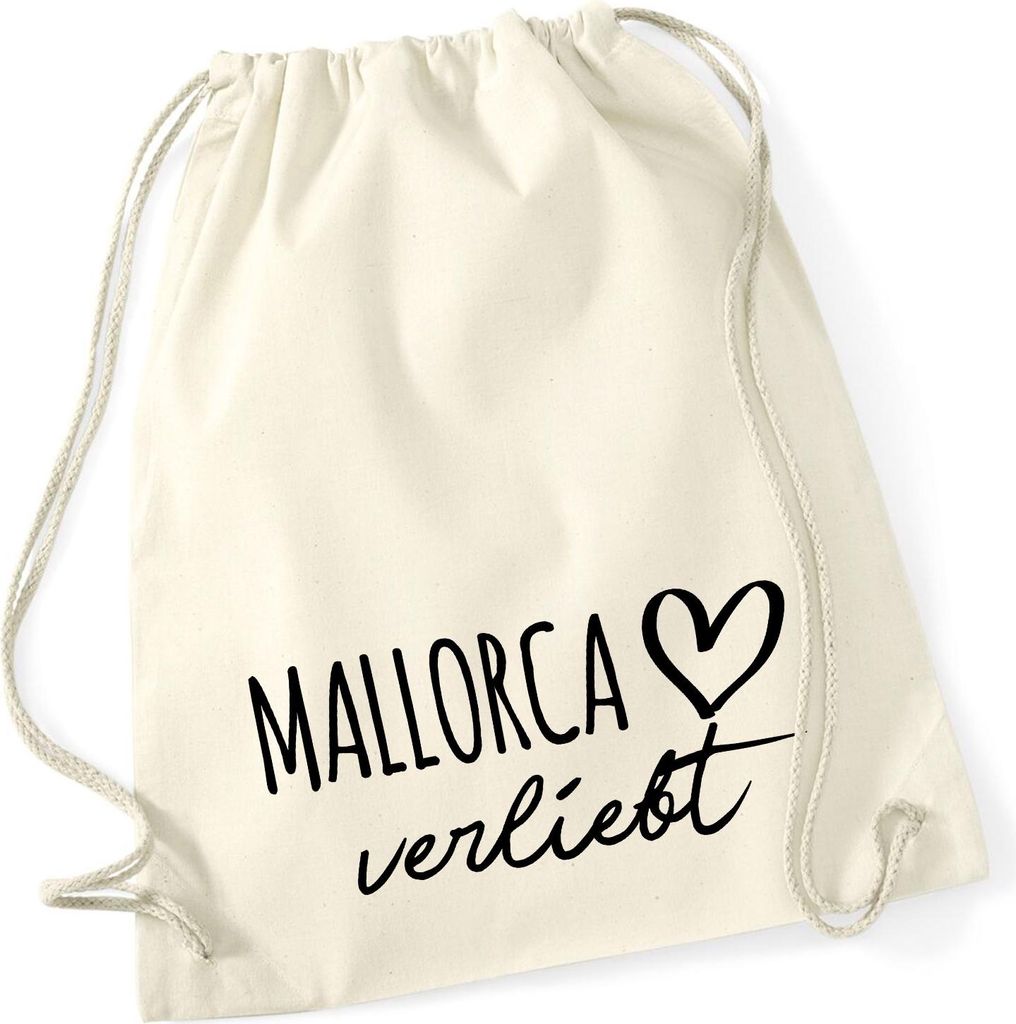 Huuraa Turnbeutel Mallorca verliebt 12 Liter Natural Baumwolle Rucksack Geschenkidee