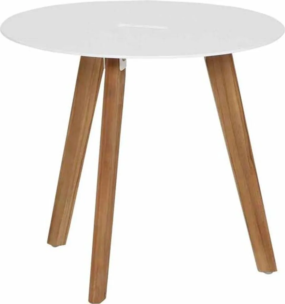 Petite table de jardin pour balcon Alba teck et alu blanc Ø50x45cm