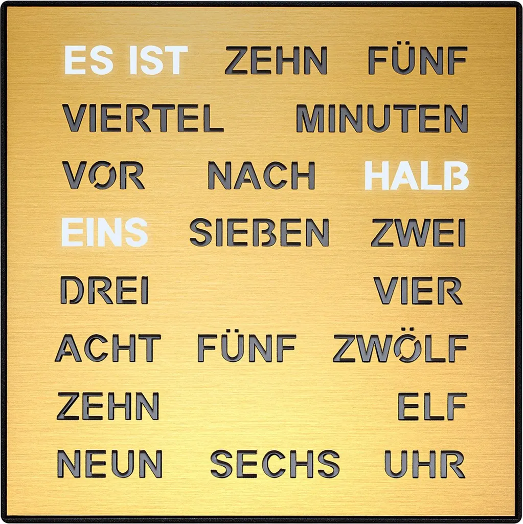 Horloge murale dorée 28 cm affichage textuel LED design haut de gamme