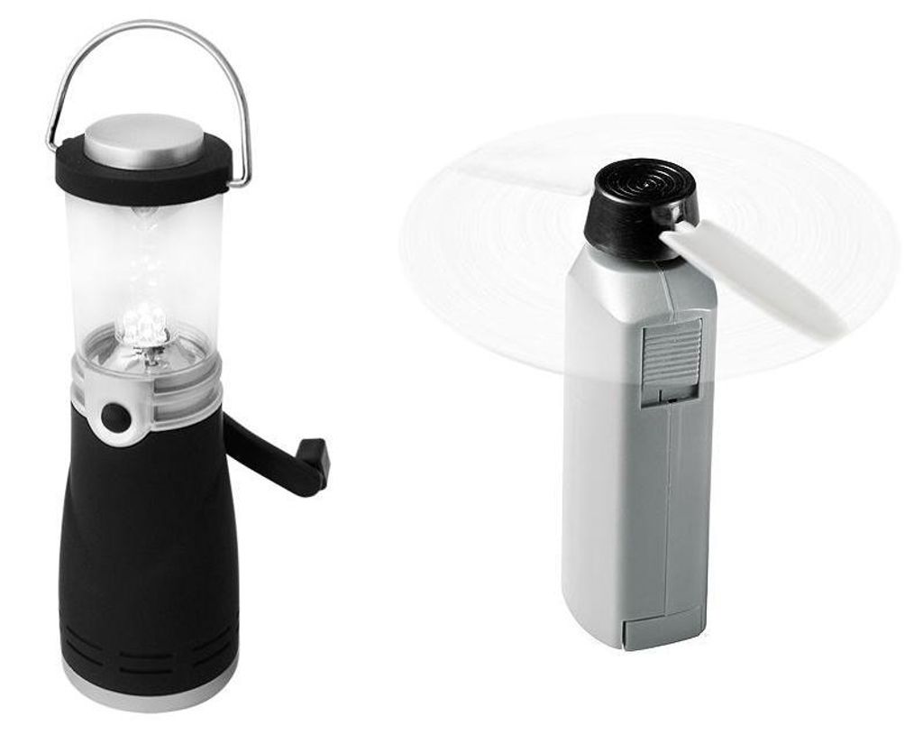 Set Dynamo Camping Lampe & Handventilator Gartenleuchte Taschenventilator