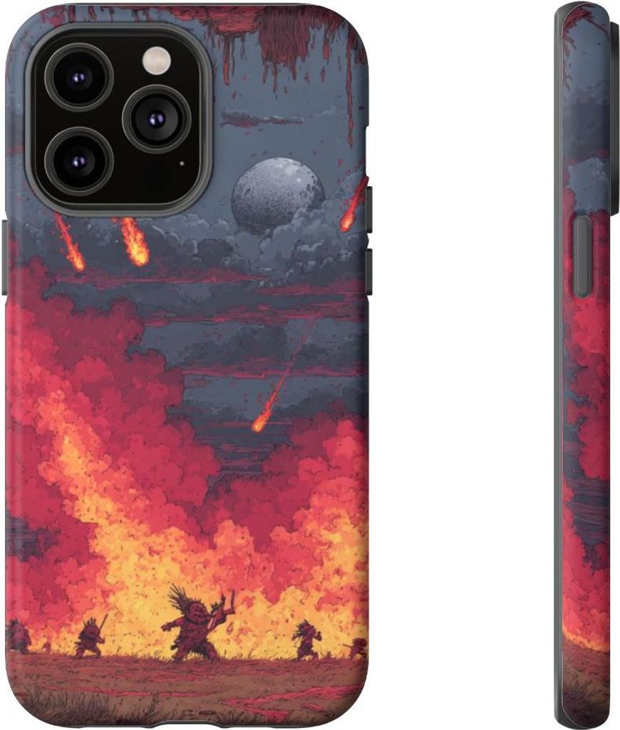 Feuriger Meteorregen mit Tribal-Figuren – Hülle Kompatibel mit iPhone 14 Pro Max
