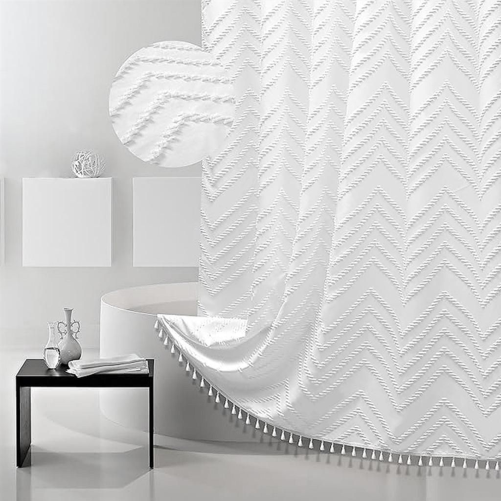 Badezimmer Duschvorhang Böhmen Waschbar Anti-Schimmel Waterproof Duschvorhänge mit 12 Duschvorhangringe, Weiß 183 x 193cm