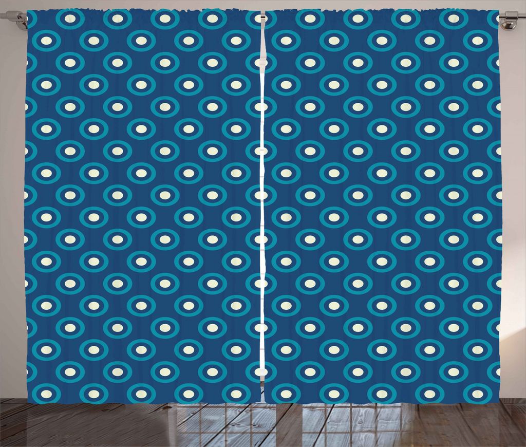 ABAKUHAUS Marine Rustikaler Gardine, Blicks-Kreis-Punkt, Schlafzimmer Kräuselband Vorhang mit Schlaufen und Haken, 280 x 245 cm, Dark Blue Teal weiß