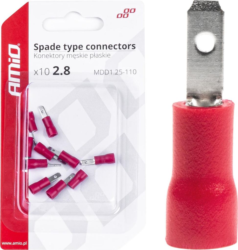 Isolierter Flachstecker 3.8mm 0.5-1.5mm² 10A Rot 10 Stk. AMIO-03064