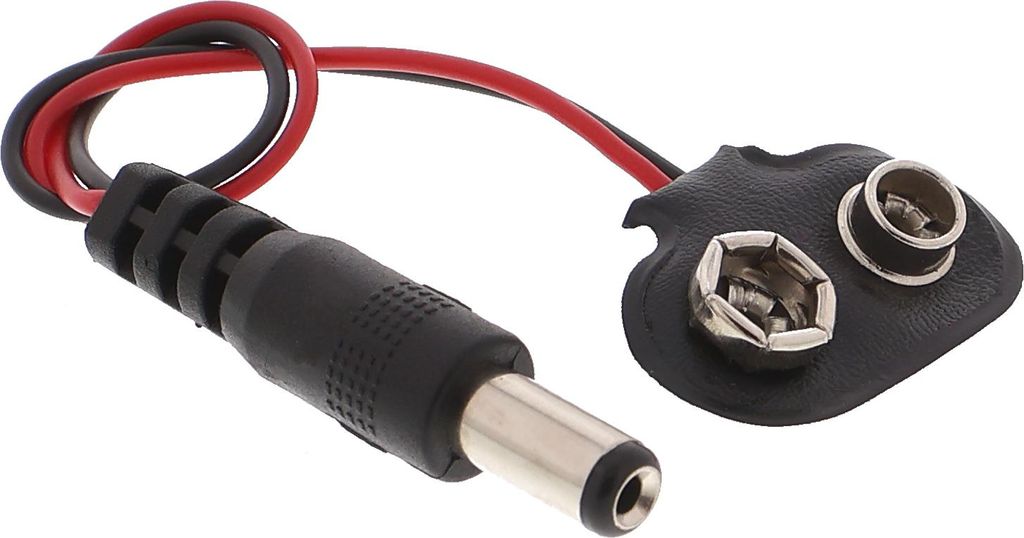 9V-Batterieklemme Clip mit DC-Stecker, T-Form - 15cm Kabel